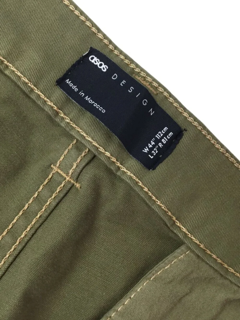 Asos Design Men's Cargo Pants Olive Green Khaki 44 x 32 Baggy